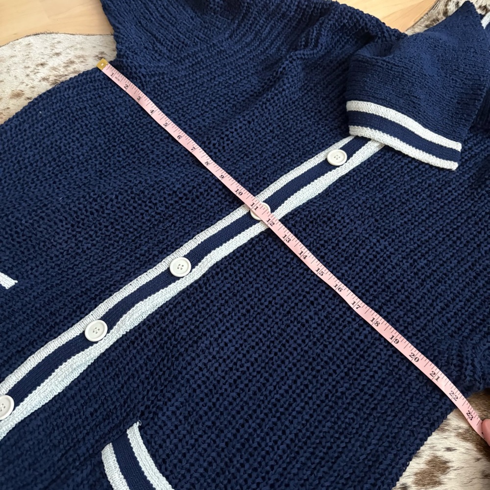 J CREW Textured Sailor Cardigan Sweater Blue White Size Medium Preppy‎ Nautical - Picture 11 of 12